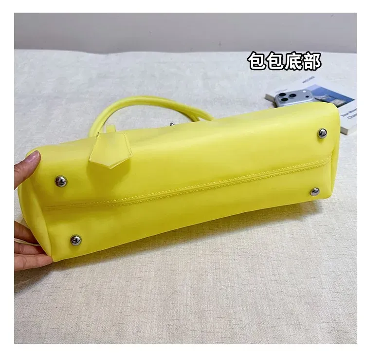 Tas Selempang Wanita Bahan PU Sintetis Polos Warna Kuning Bentuk Kotak Tali Pilihan Reseller