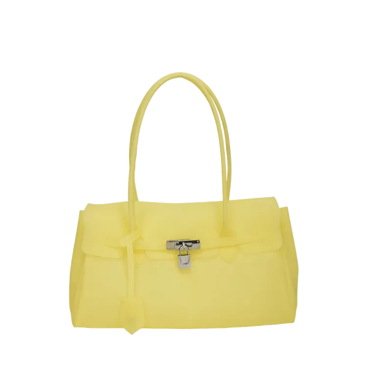 Tas Selempang Wanita Bahan PU Sintetis Polos Warna Kuning Bentuk Kotak Tali Pilihan Reseller