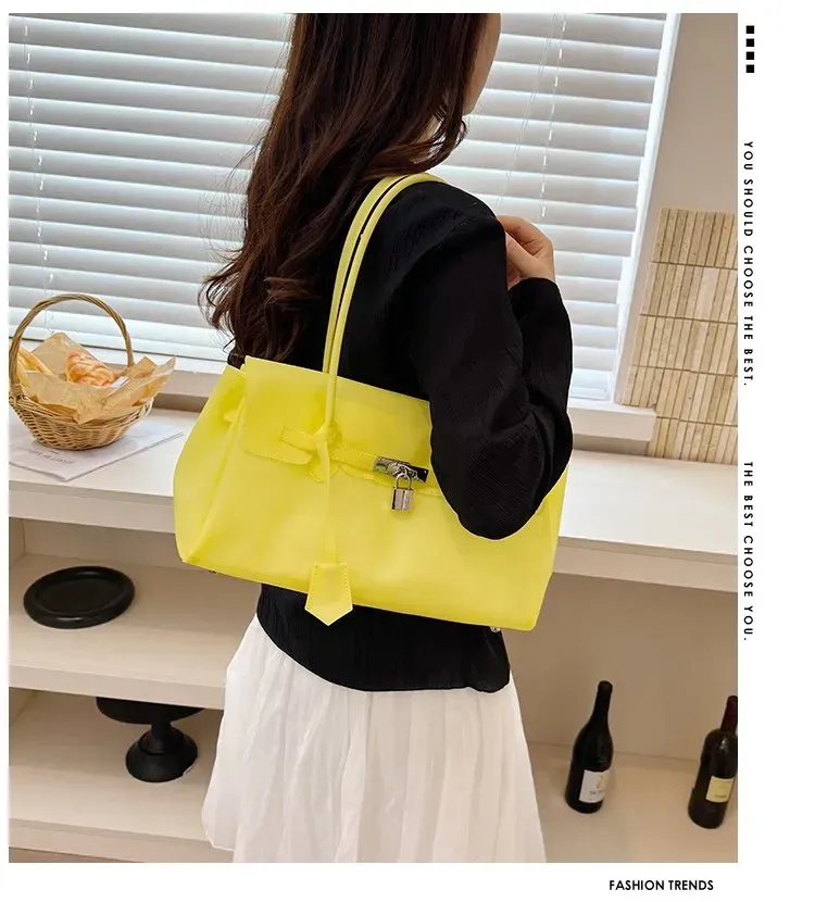 Tas Selempang Wanita Bahan PU Sintetis Polos Warna Kuning Bentuk Kotak Tali Pilihan Reseller