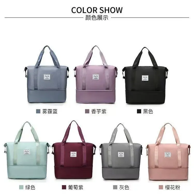 Tas Selempang Wanita Bahan Nylon Polos Warna Pink Bentuk Kotak Tali Lebar untuk Travel Grosir