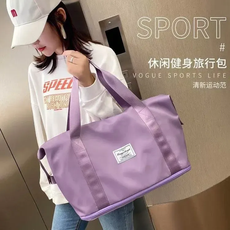 Tas Selempang Wanita Bahan Nylon Polos Warna Pink Bentuk Kotak Tali Lebar untuk Travel Grosir