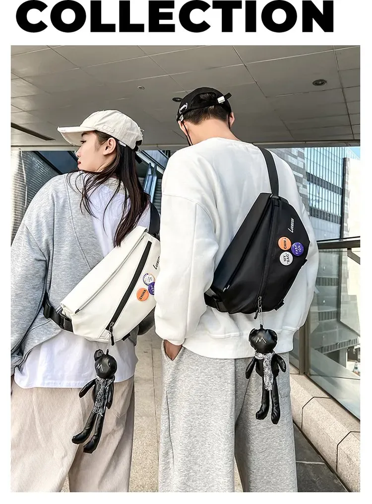 Tas Selempang Pria Bahan Nylon Polos Warna Hitam Bentuk Kotak Tali Panjang Katalog Grosir