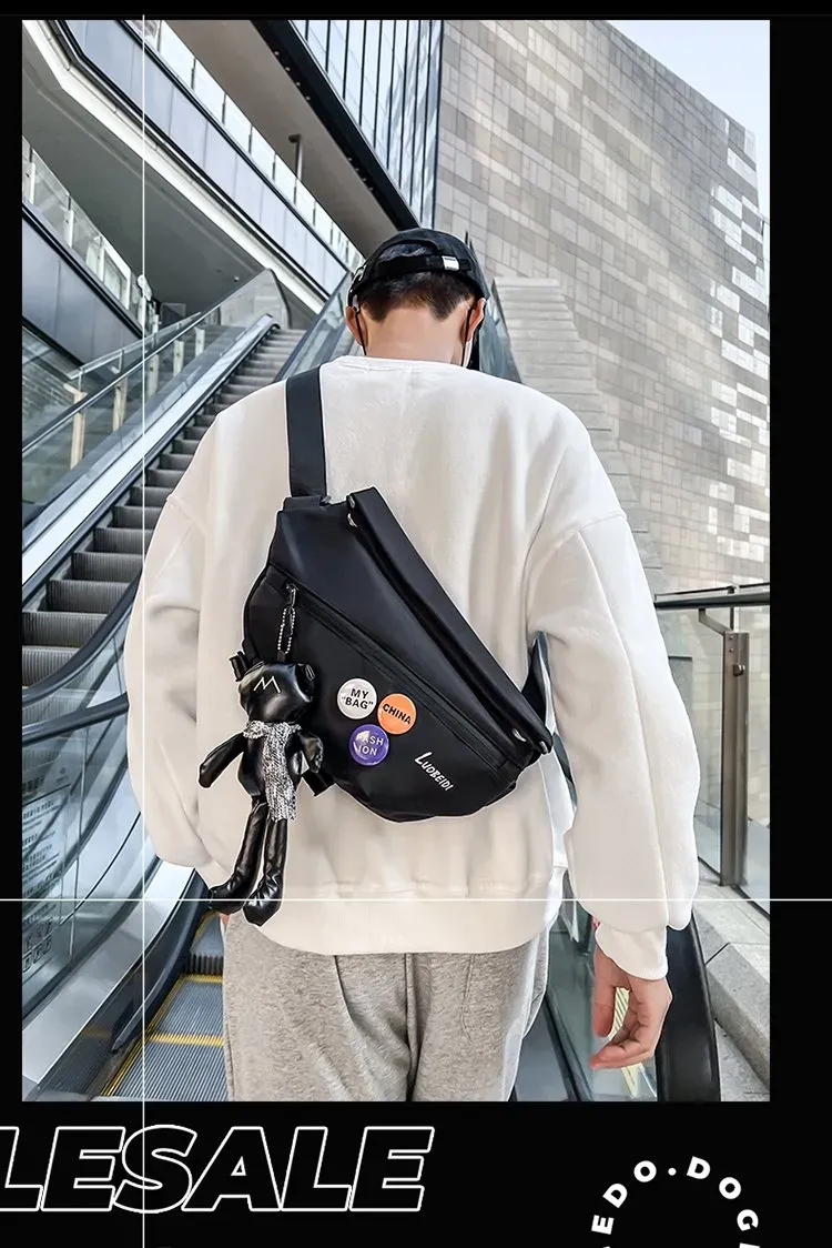 Tas Selempang Pria Bahan Nylon Polos Warna Hitam Bentuk Kotak Tali Panjang Katalog Grosir