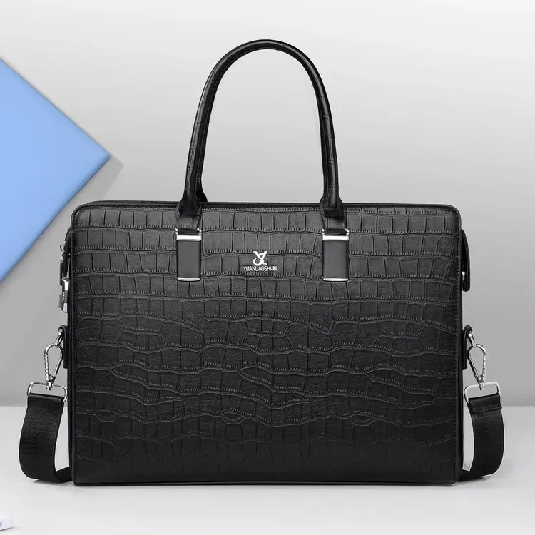 Tas Selempang Pria Bahan PU Sintetis Polos Warna Hitam Bentuk Kotak Tali Panjang Model Import