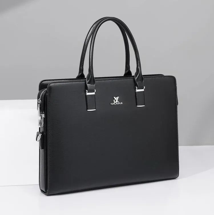 Tas Selempang Pria Bahan PU Sintetis Polos Warna Hitam Bentuk Kotak Tali Panjang Model Import