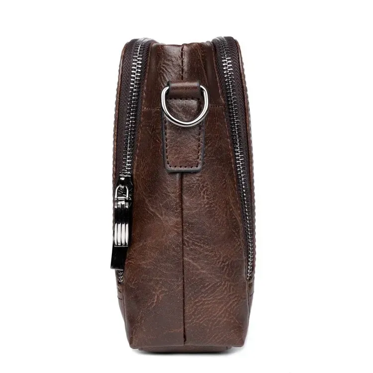 Tas Selempang Pria Bahan PU Sintetis Polos Warna Hitam Bentuk Kotak Tali Panjang Model Import
