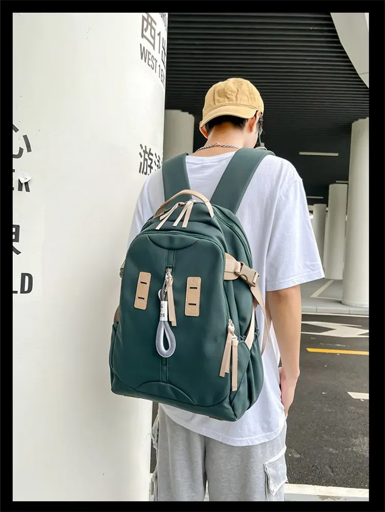 Tas Ransel Pria Bahan Oxford Polos Warna Hitam Bentuk Kotak Tali Lebar Resleting untuk Sekolah