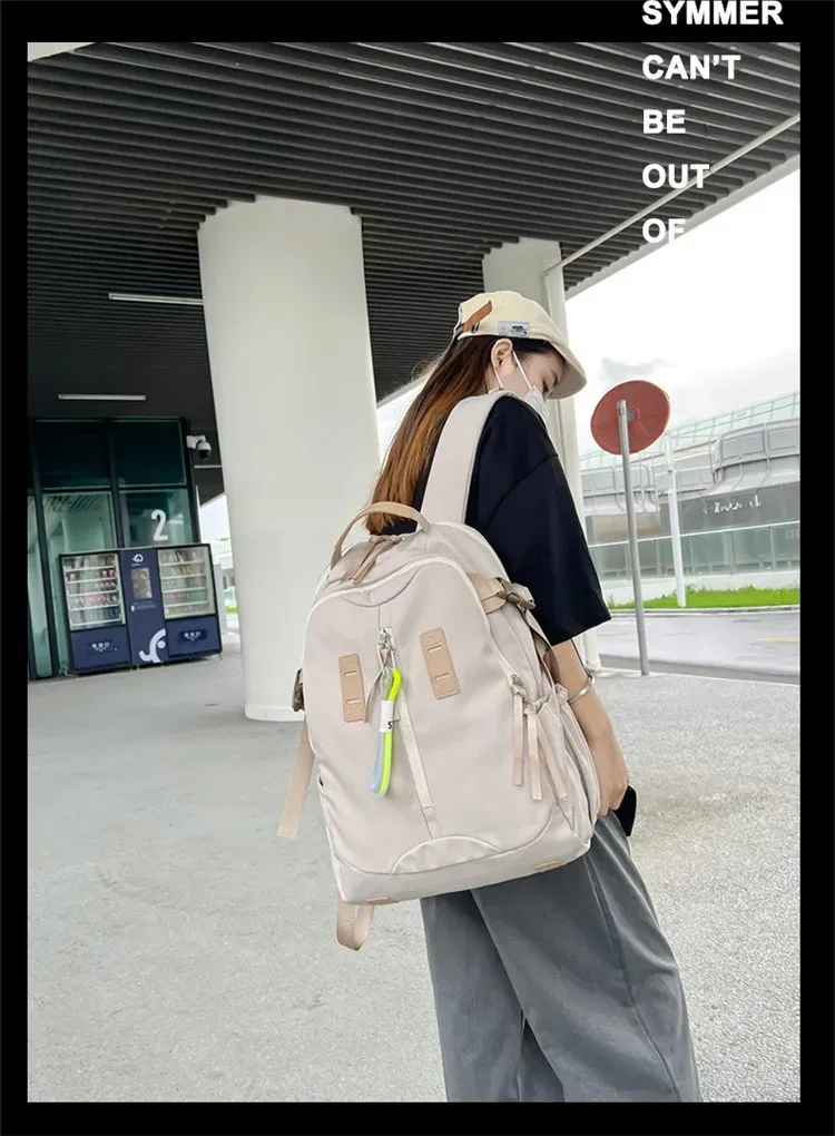 Tas Ransel Pria Bahan Oxford Polos Warna Hitam Bentuk Kotak Tali Lebar Resleting untuk Sekolah