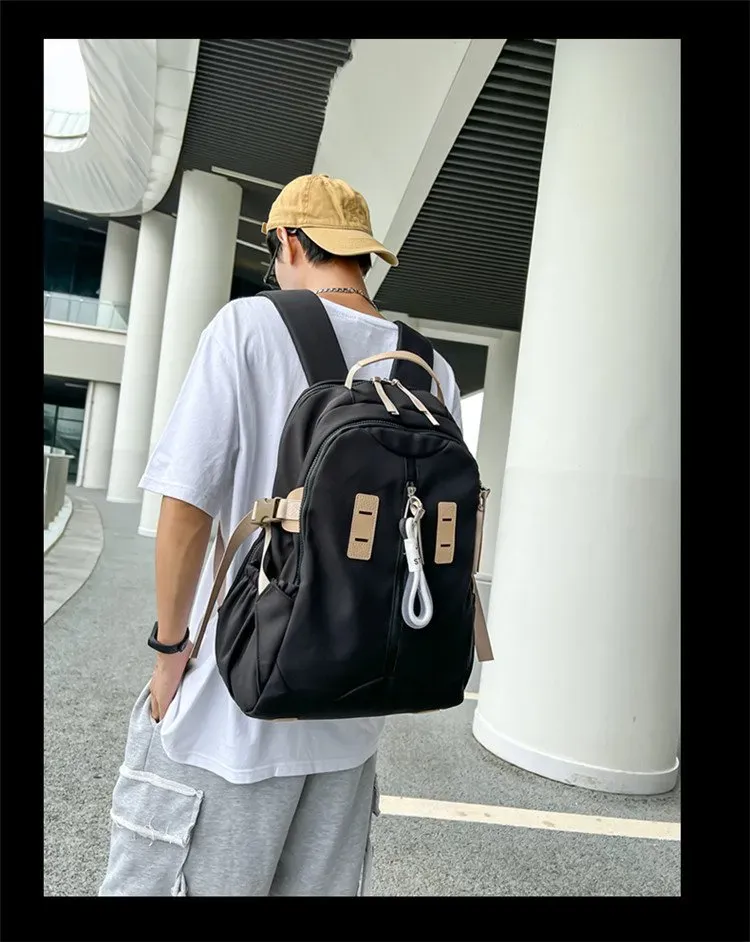 Tas Ransel Pria Bahan Oxford Polos Warna Hitam Bentuk Kotak Tali Lebar Resleting untuk Sekolah