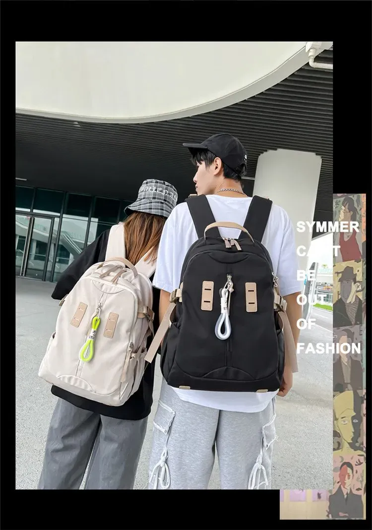 Tas Ransel Pria Bahan Oxford Polos Warna Hitam Bentuk Kotak Tali Lebar Resleting untuk Sekolah