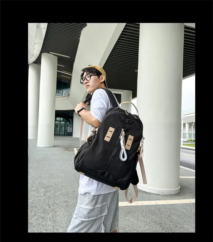 Tas Ransel Pria Bahan Oxford Polos Warna Hitam Bentuk Kotak Tali Lebar Resleting untuk Sekolah