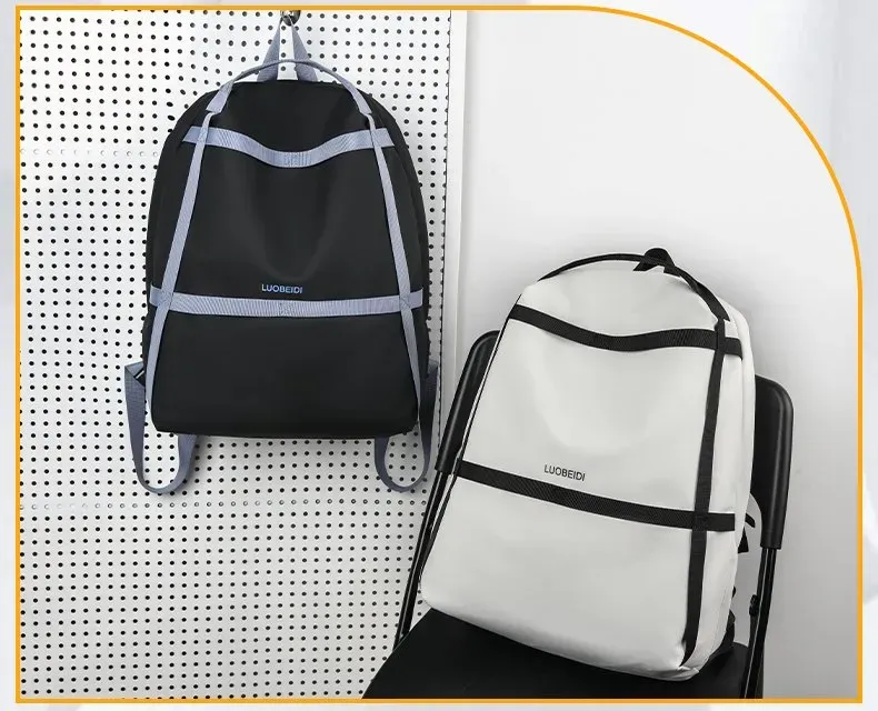 Tas Ransel Wanita Bahan Nylon Polos Warna Abu-Abu Bentuk Kotak Tali Lebar Stok Grosir