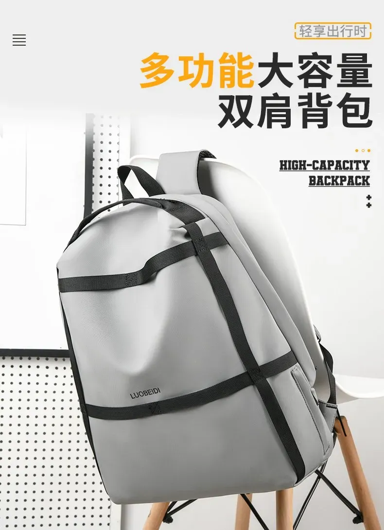 Tas Ransel Wanita Bahan Nylon Polos Warna Abu-Abu Bentuk Kotak Tali Lebar Stok Grosir