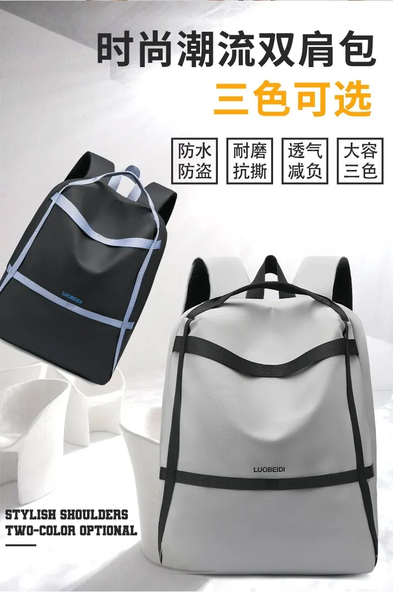 Tas Ransel Wanita Bahan Nylon Polos Warna Abu-Abu Bentuk Kotak Tali Lebar Stok Grosir