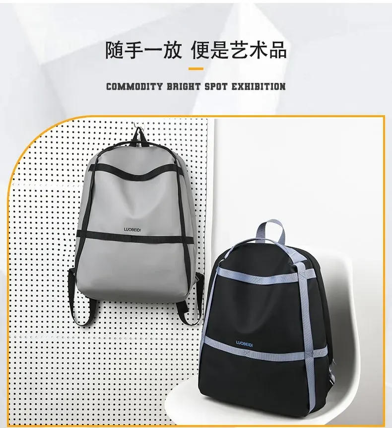 Tas Ransel Wanita Bahan Nylon Polos Warna Abu-Abu Bentuk Kotak Tali Lebar Stok Grosir