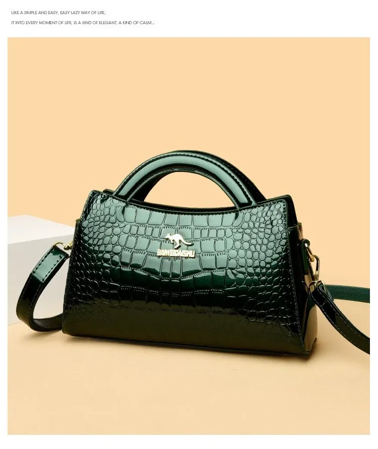 Tas Selempang Wanita Bahan PU Sintetis Motif Print Warna Hitam Bentuk Kotak Tali Model Import