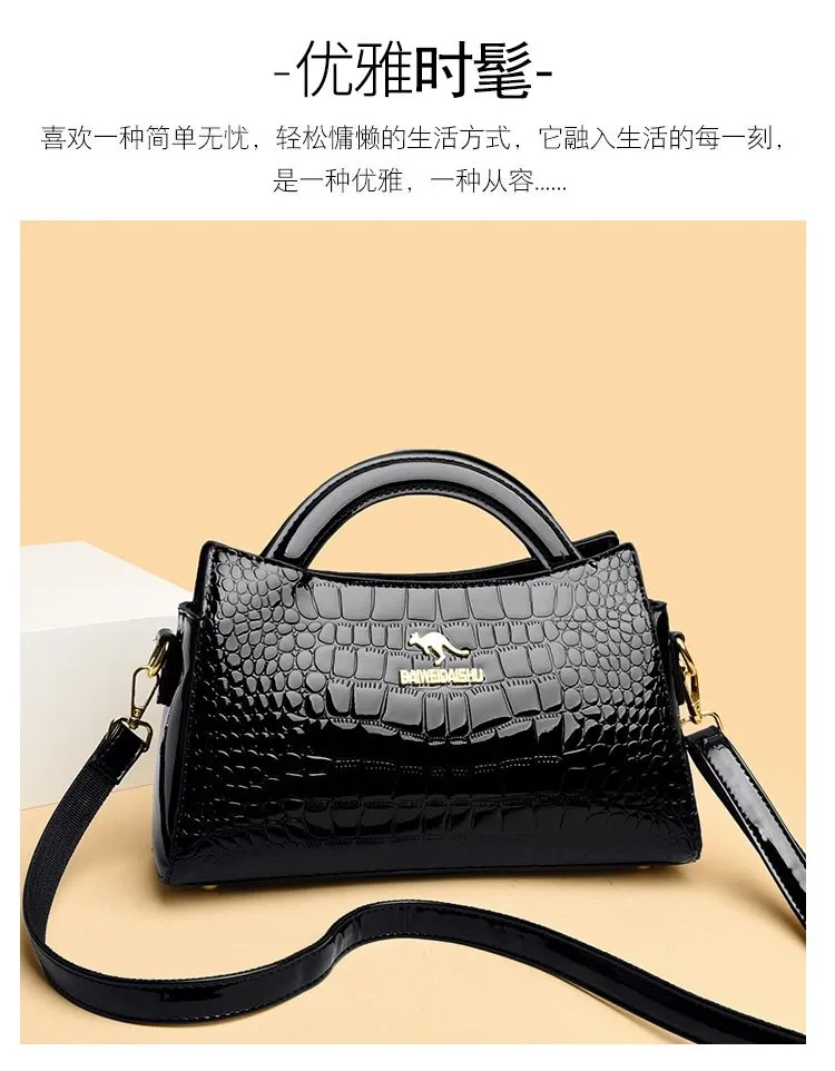 Tas Selempang Wanita Bahan PU Sintetis Motif Print Warna Hitam Bentuk Kotak Tali Model Import