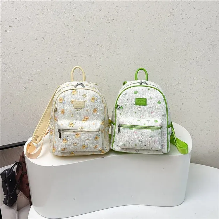 Tas Ransel Wanita Bahan PU Sintetis Motif Polkadot Warna Putih Bentuk Kotak Tali Resleting