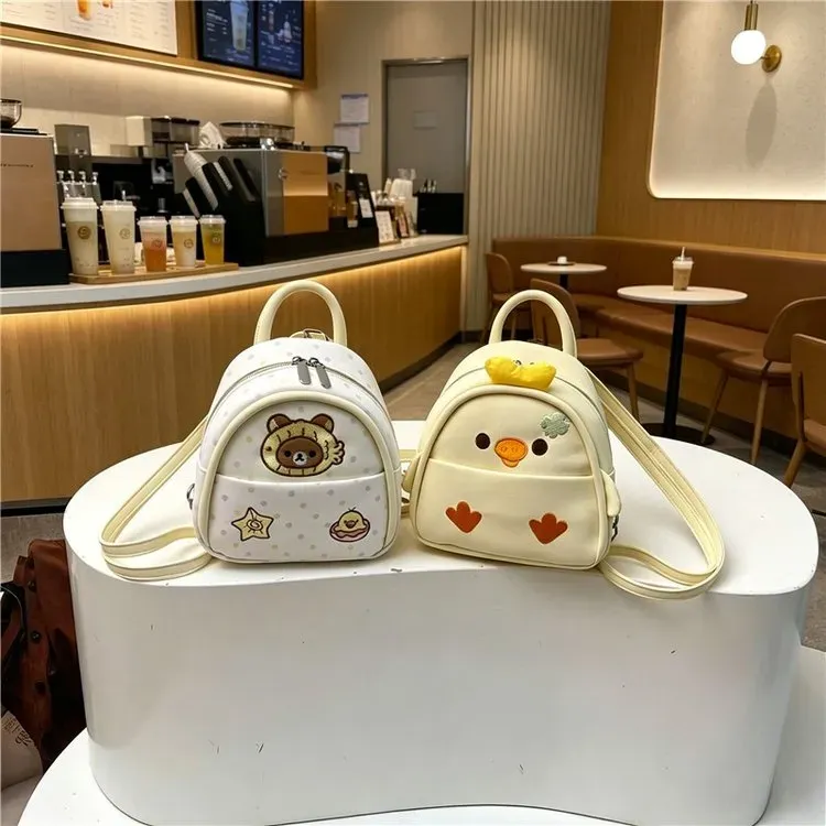 Tas Ransel Wanita Bahan PU Sintetis Motif Polkadot Warna Putih Bentuk Kotak Tali Resleting