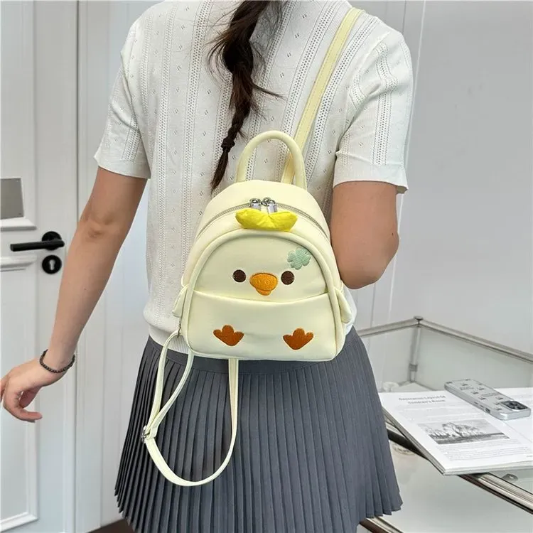 Tas Ransel Wanita Bahan PU Sintetis Motif Polkadot Warna Putih Bentuk Kotak Tali Resleting