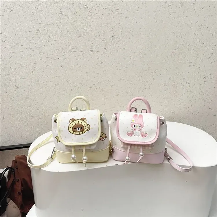 Tas Ransel Anak Bahan PU Sintetis Model Quilted Warna Putih Bentuk Kotak Tali Grosir Import
