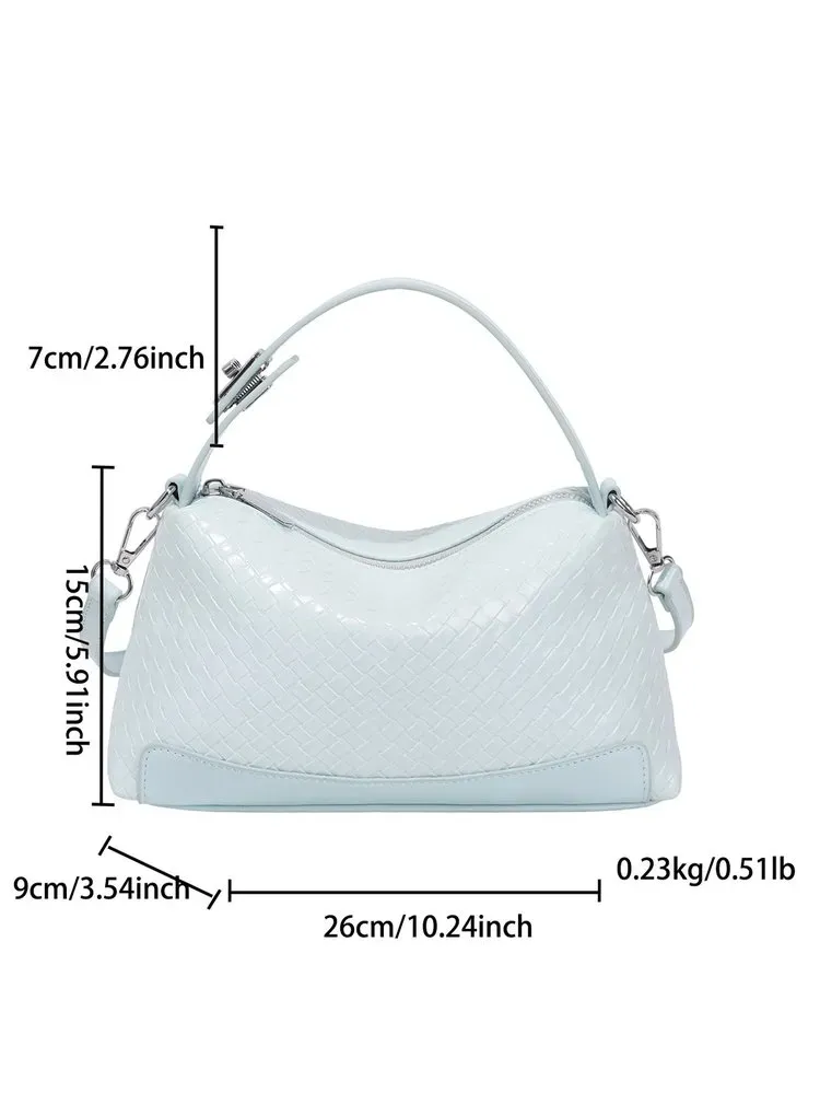Tas Selempang Wanita Bahan PU Sintetis Tekstur Anyam Warna Biru Model Hobo Tali Grosir Import