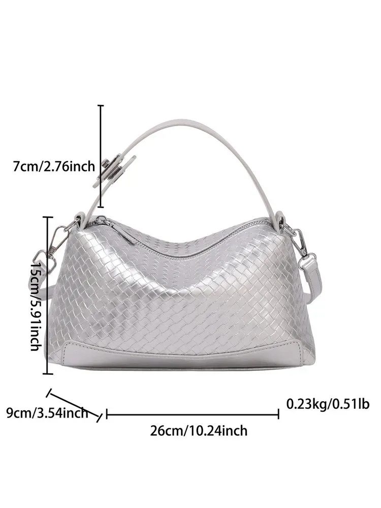 Tas Selempang Wanita Bahan PU Sintetis Tekstur Anyam Warna Biru Model Hobo Tali Grosir Import
