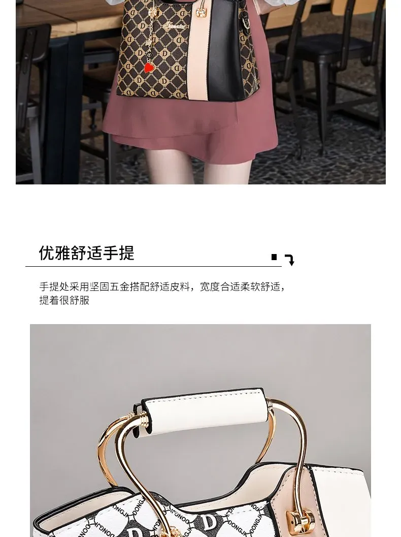 Tas Selempang Wanita Bahan PU Sintetis Motif Print Warna Hitam Bentuk Kotak Tali Resleting