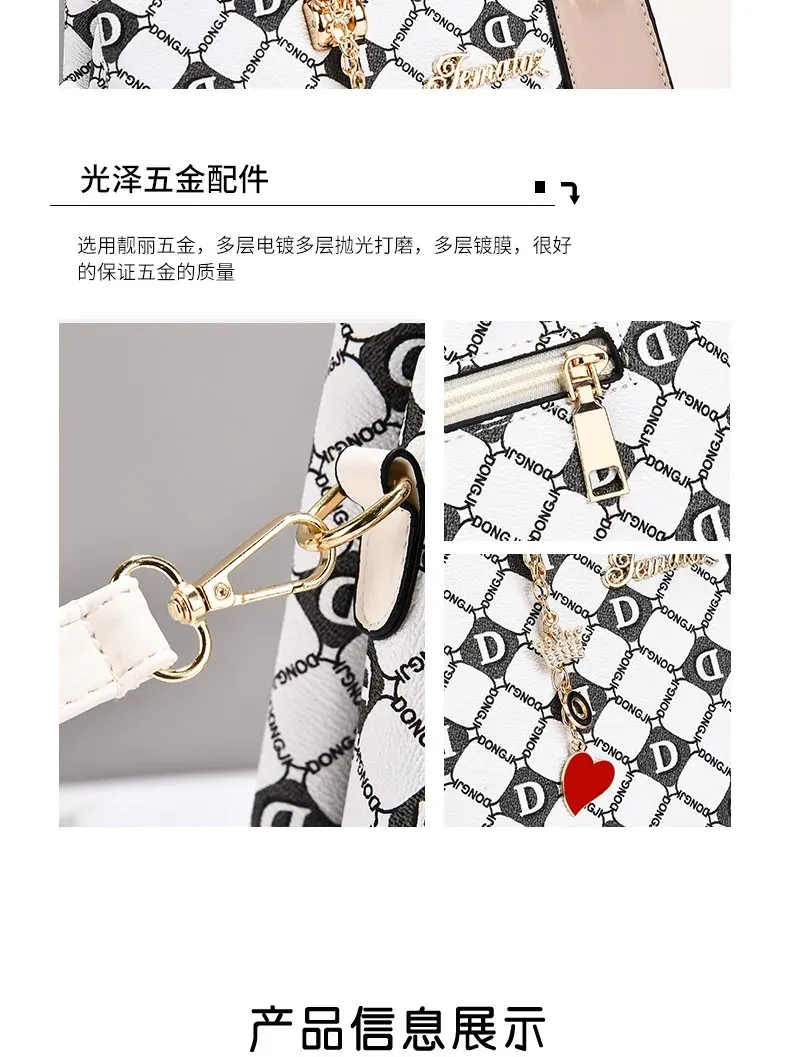 Tas Selempang Wanita Bahan PU Sintetis Motif Print Warna Hitam Bentuk Kotak Tali Resleting
