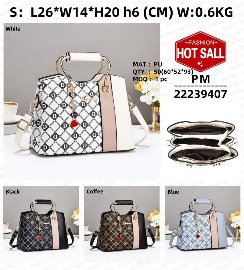 Tas Selempang Wanita Bahan PU Sintetis Motif Print Warna Hitam Bentuk Kotak Tali Resleting