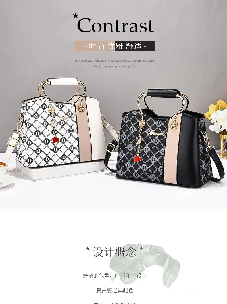 Tas Selempang Wanita Bahan PU Sintetis Motif Print Warna Hitam Bentuk Kotak Tali Resleting