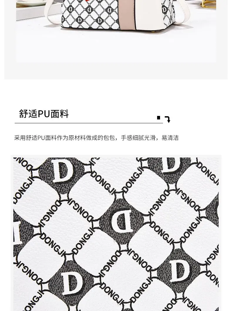 Tas Selempang Wanita Bahan PU Sintetis Motif Print Warna Hitam Bentuk Kotak Tali Resleting
