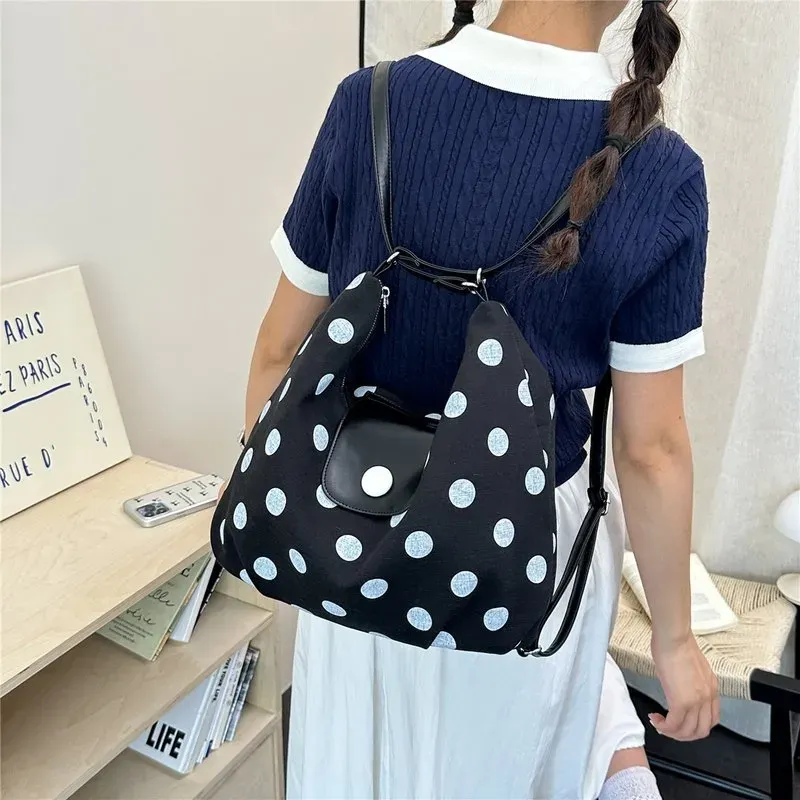 Tas Selempang Wanita Bahan PU Sintetis Motif Polkadot Warna Hitam Model Hobo Katalog Grosir