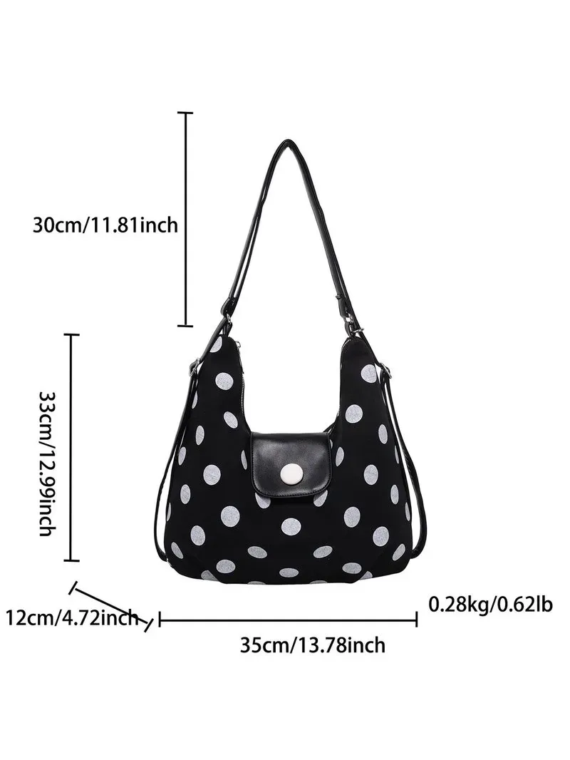 Tas Selempang Wanita Bahan PU Sintetis Motif Polkadot Warna Hitam Model Hobo Katalog Grosir