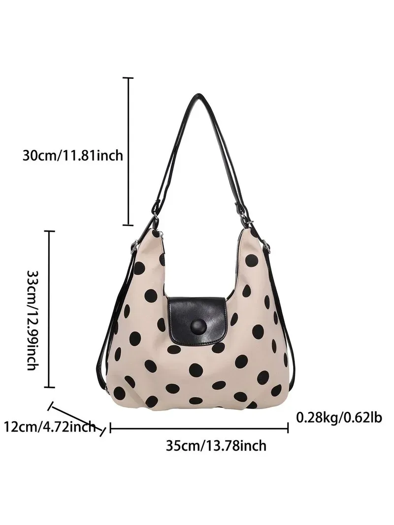 Tas Selempang Wanita Bahan PU Sintetis Motif Polkadot Warna Hitam Model Hobo Katalog Grosir