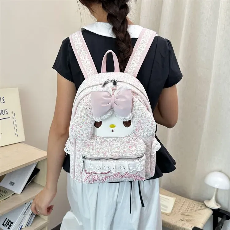 Tas Ransel Anak Bahan PU Sintetis Motif Print Warna Pink Bentuk Kotak Tali Lebar Grosir Import