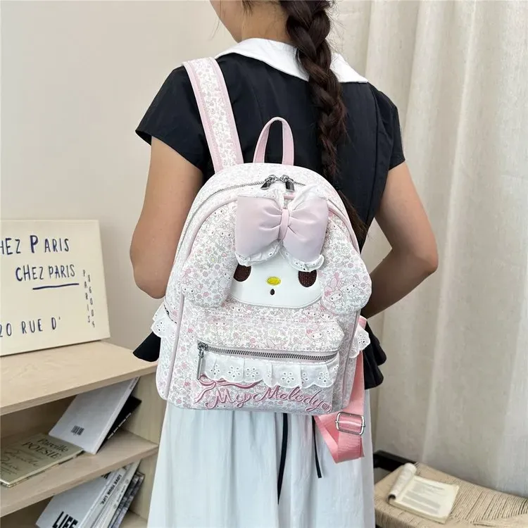 Tas Ransel Anak Bahan PU Sintetis Motif Print Warna Pink Bentuk Kotak Tali Lebar Grosir Import