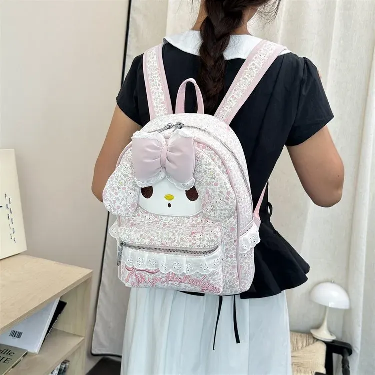 Tas Ransel Anak Bahan PU Sintetis Motif Print Warna Pink Bentuk Kotak Tali Lebar Grosir Import