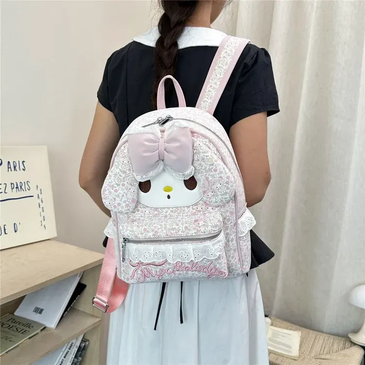 Tas Ransel Anak Bahan PU Sintetis Motif Print Warna Pink Bentuk Kotak Tali Lebar Grosir Import
