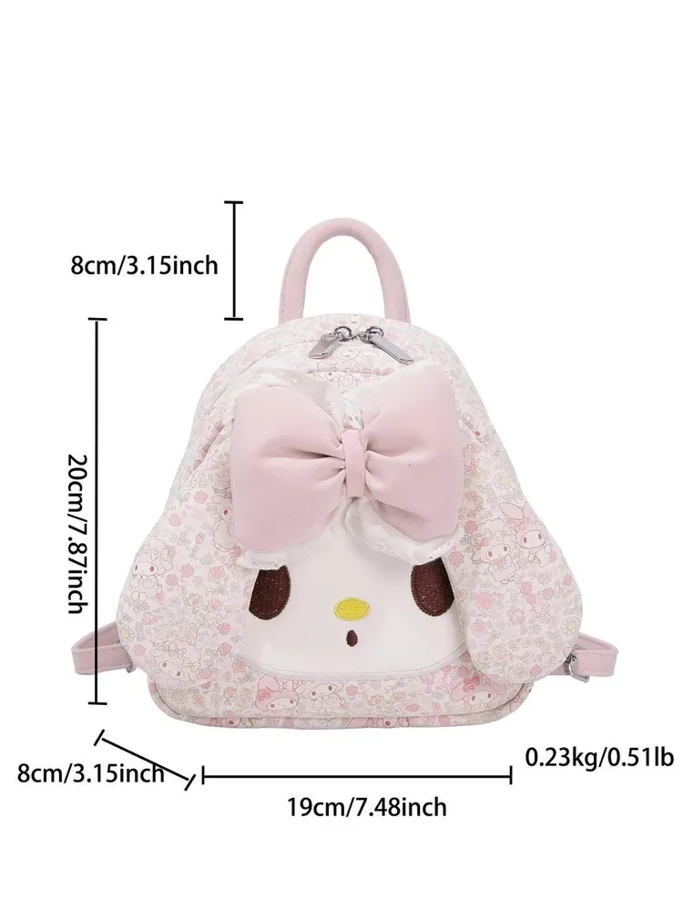 Tas Ransel Anak Bahan PU Sintetis Motif Print Warna Pink Bentuk Kotak Tali Lebar Grosir Import