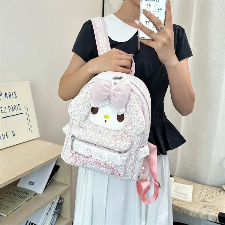 Tas Ransel Anak Bahan PU Sintetis Motif Print Warna Pink Bentuk Kotak Tali Lebar Grosir Import