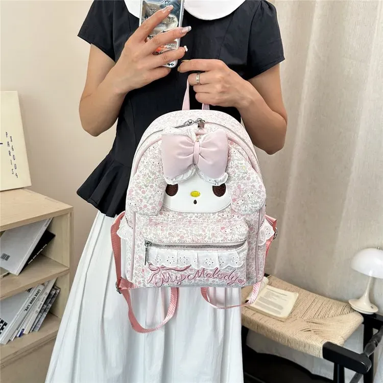 Tas Ransel Anak Bahan PU Sintetis Motif Print Warna Pink Bentuk Kotak Tali Lebar Grosir Import