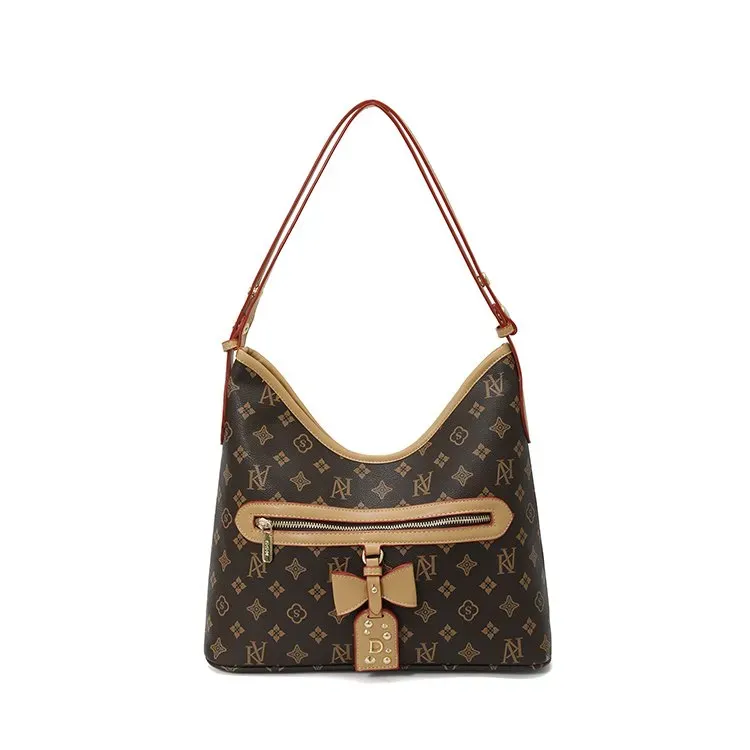 Tas Selempang Wanita Bahan PU Sintetis Motif Print Model Hobo Tali Panjang Resleting Grosir
