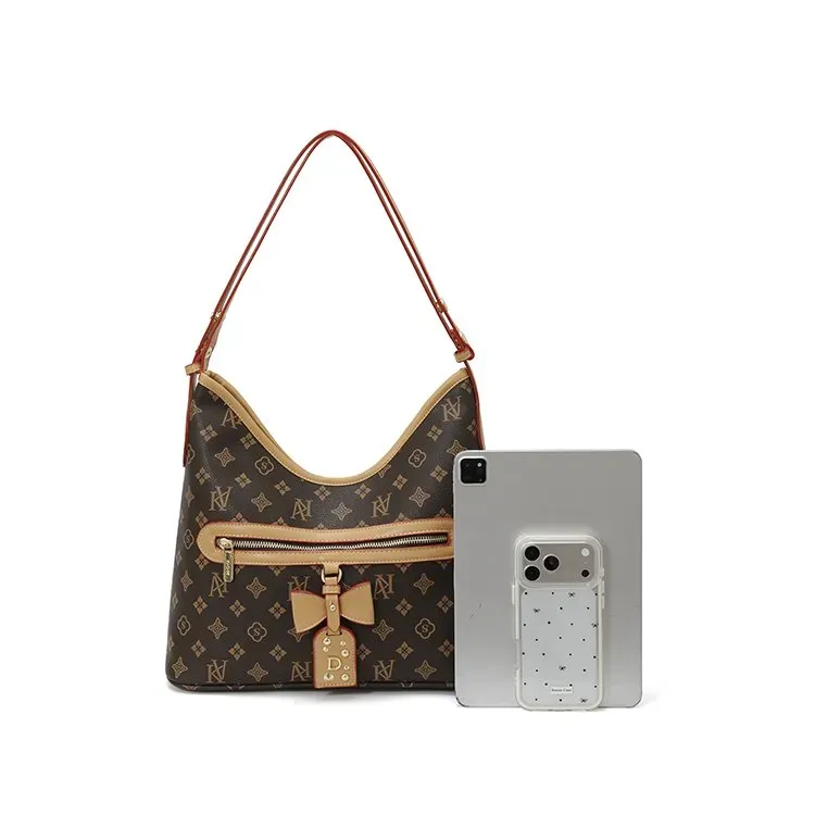 Tas Selempang Wanita Bahan PU Sintetis Motif Print Model Hobo Tali Panjang Resleting Grosir