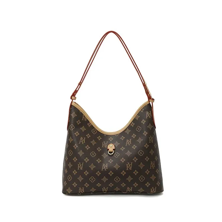 Tas Selempang Wanita Bahan PU Sintetis Motif Print Model Hobo Tali Panjang Resleting Grosir