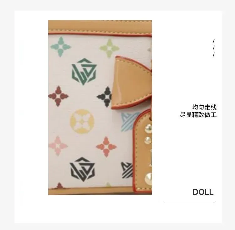 Tas Selempang Wanita Bahan PU Sintetis Motif Print Bentuk Kotak Tali Panjang Resleting Grosir