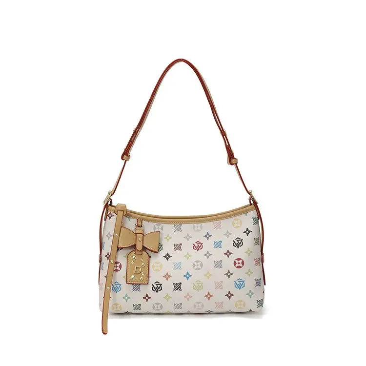 Tas Selempang Wanita Bahan PU Sintetis Motif Print Bentuk Kotak Tali Panjang Resleting Grosir
