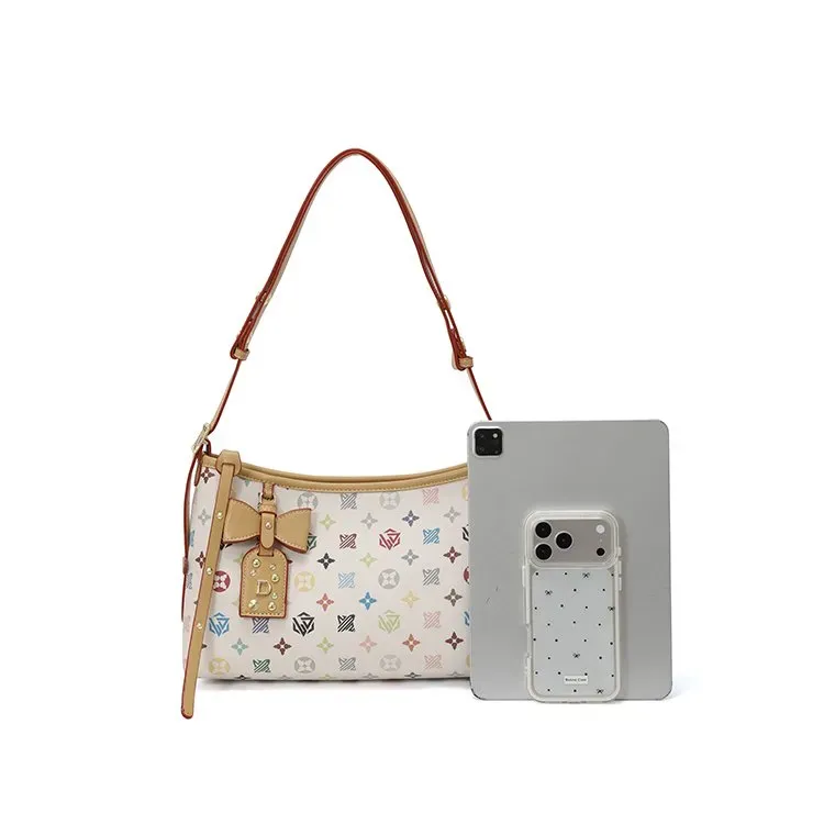 Tas Selempang Wanita Bahan PU Sintetis Motif Print Bentuk Kotak Tali Panjang Resleting Grosir
