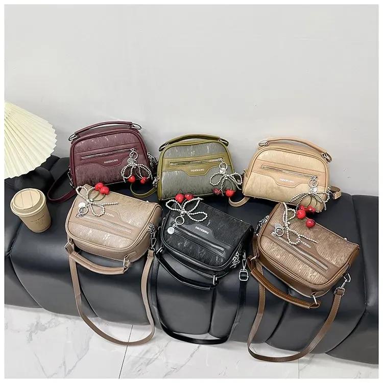 Tas Selempang Wanita Bahan PU Sintetis Motif Print Warna Putih Bentuk Kotak Tali Koleksi