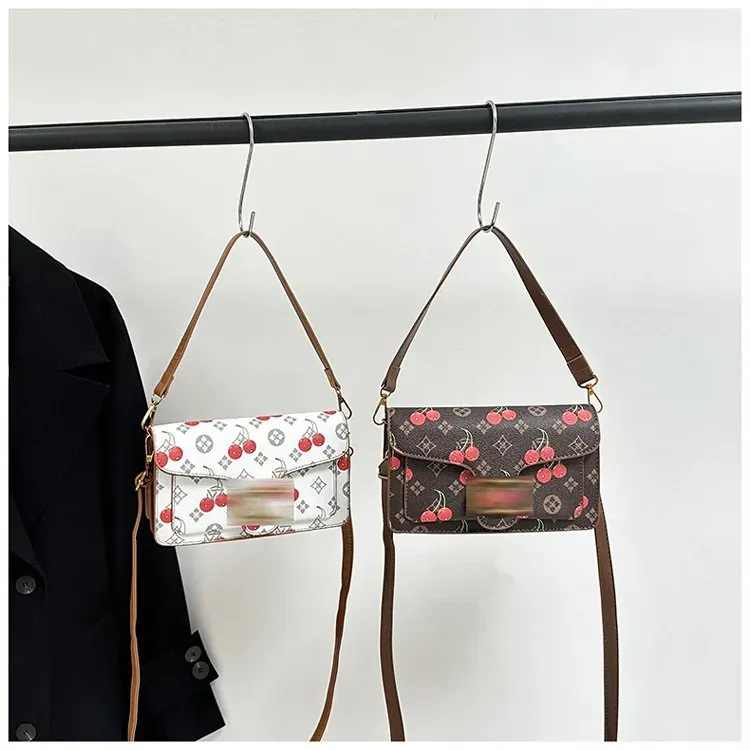 Tas Selempang Wanita Bahan PU Sintetis Motif Print Warna Putih Bentuk Kotak Tali Koleksi kategori tas selempang grosir